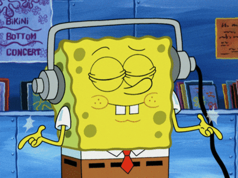 SpongeBob listening to headphones