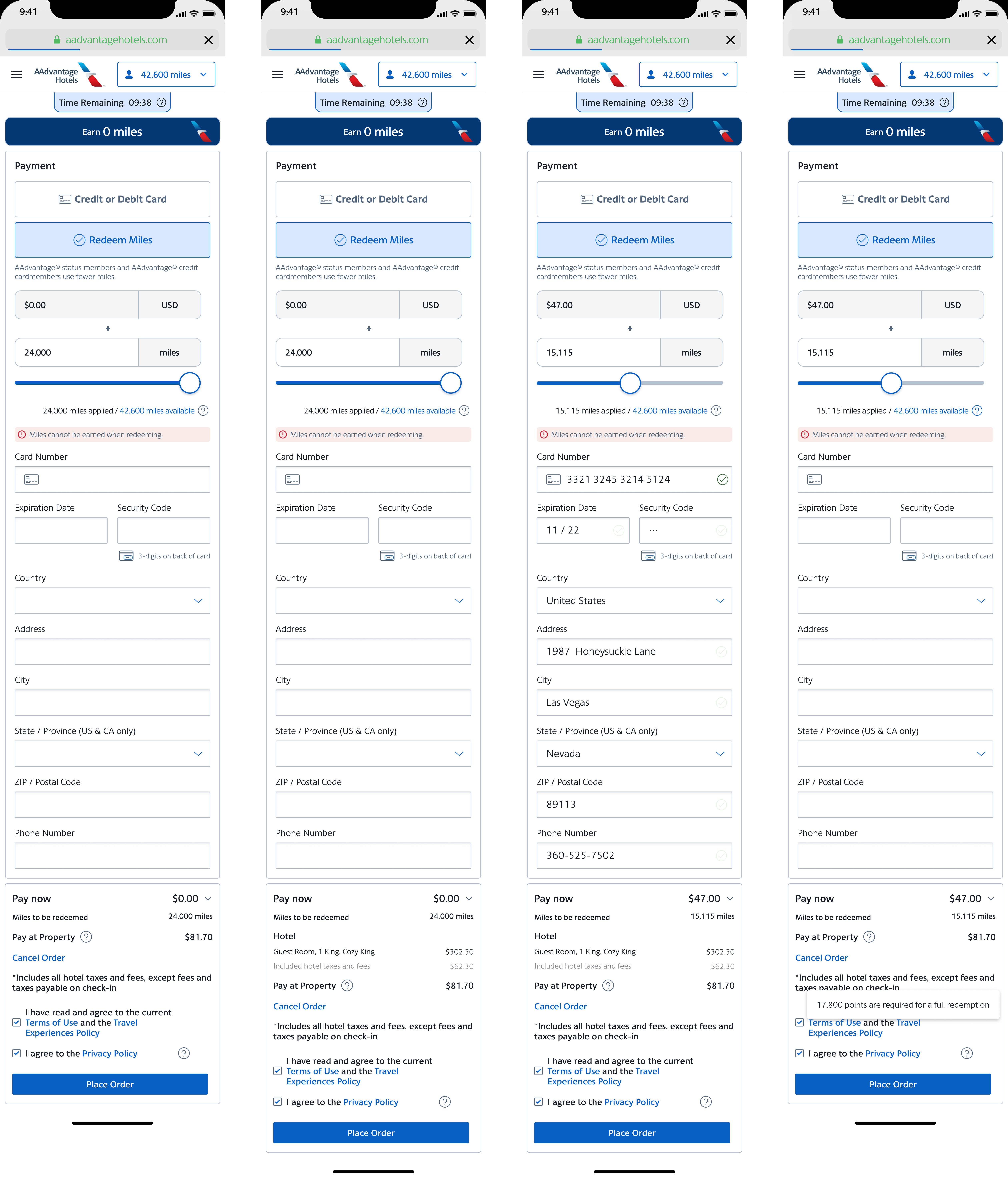 AAdvantage Hotels checkout with miles redemption